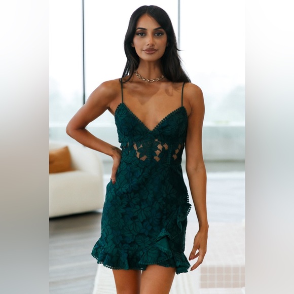 Women's forest green lace flowery dress with adjustable straps NWT - Picture 2 of 6